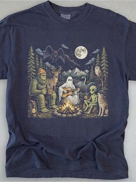 Comfort Colors Tops - Ghost Campfire Graphic T-Shirt - Navy Blue